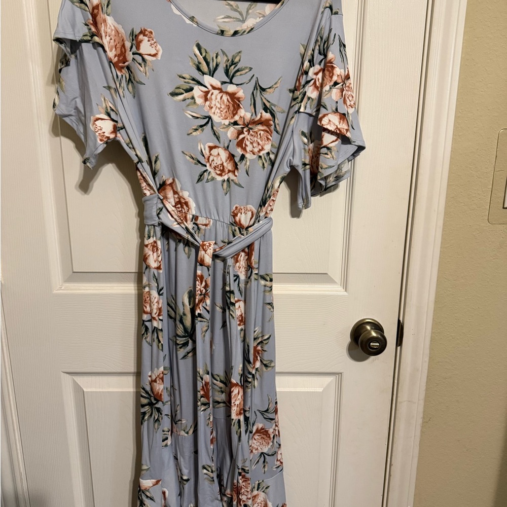 Reborn J Orange Pink Ruffled Smocked Maxi Dress